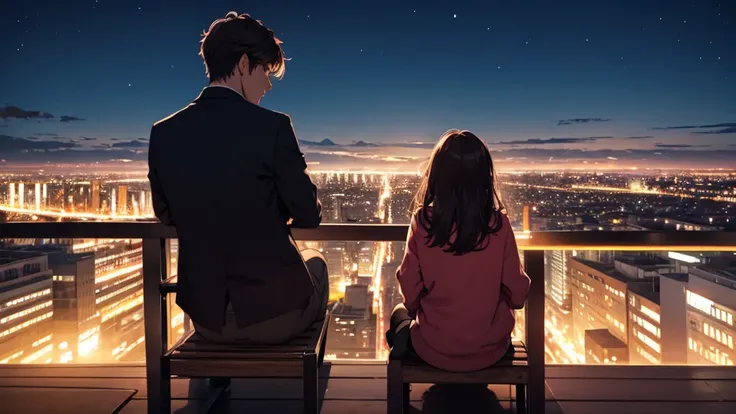 Man and woman dating　Sit a little distance away　Looking at the distant night view