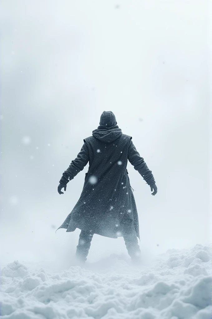 A black silhouette of a man in a snow storm