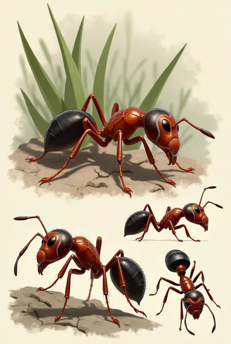 make me an ant in several views in drawing