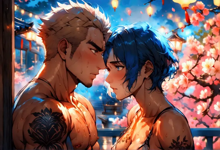 Highest quality、Super detailed、perfect anatomy、super detailed skin、(muscular male:1.3)、(father:0.5)、nipple piercing、tattoo on chest、Blonde、Black Hair、Red hair、Blue Hair、Gray Hair、Short Hair、Sports haircut、short hair、gangbang、3boys 、intertwine、being touched...