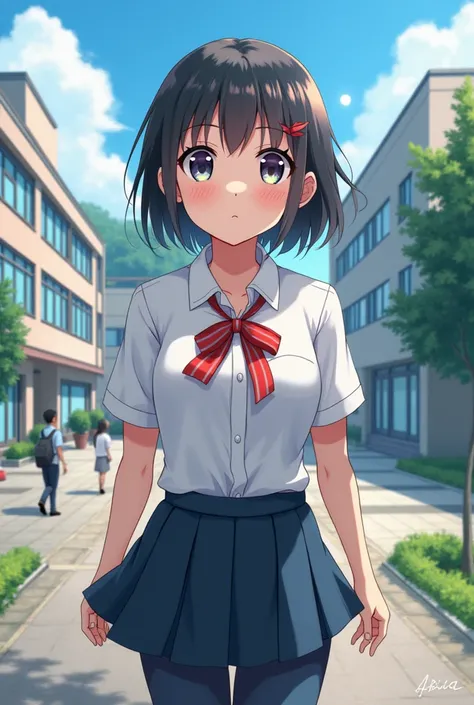 a student at a Japanese school in anime form 