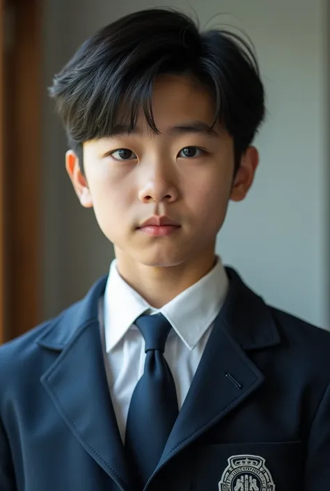 In Close-up shows a high school boy in a full school uniform