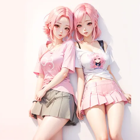 Pink Hair、Anime girl in white shirt and pink skirt, Sakura Haruno, Gu Weiss, Gu Weiss on pixiv artstation,Sexy, 