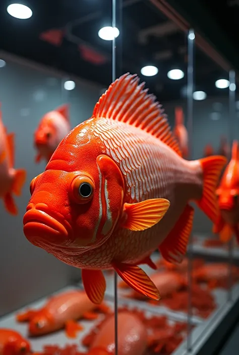 Exhibition of red tilapia for human consumption