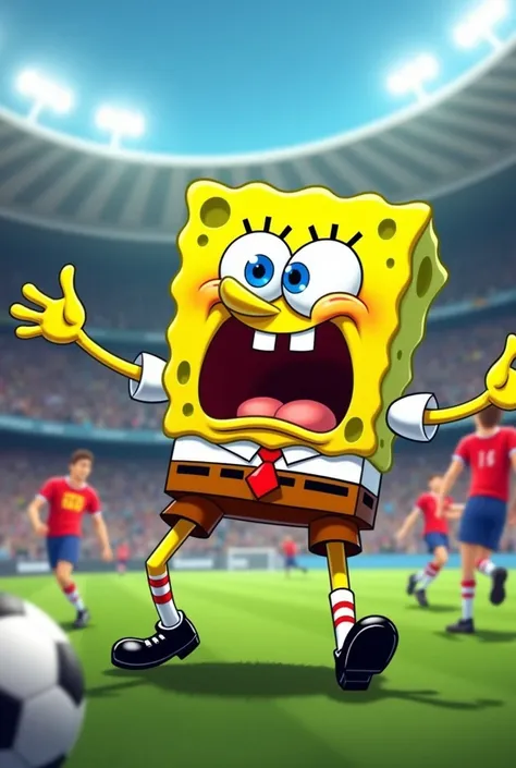 SpongeBob yells furiously: &quot;Score a goal, useless people from Spain, I&#39;m their coach. Come on, score the equalizer against England.&quot; 