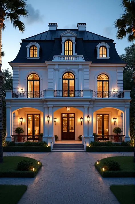 Lets design a 300 square meter 2-storey French-style villa. High quality rendered image quality, 16k resolution, daytime perspective. The garden has enough outdoor entertaining capabilities like a mansion. There are fences and gates throughout the 3000 squ...