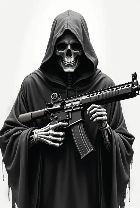 Grim Reaper holding a rifle in high definition black and white vector image with CDI written on the rifle