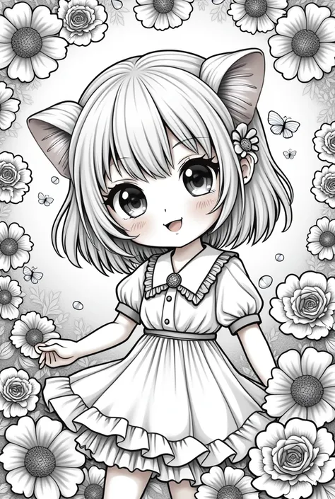 Cute anime coloring page for adult