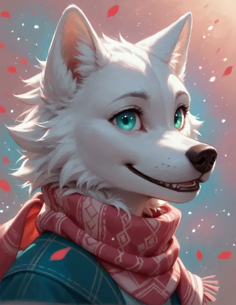 score_9, score_8_up, score_7_up, symmetrical, extreme face close-up, cute white wolf, giant emerald eyes, smiling at the viewer,...