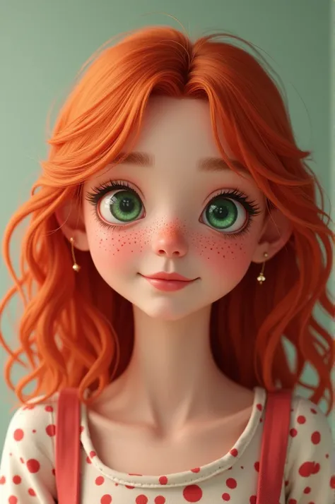 A teenager who resembles Strawberry Shortcake from 2008 with red hair, freckles and green eyes