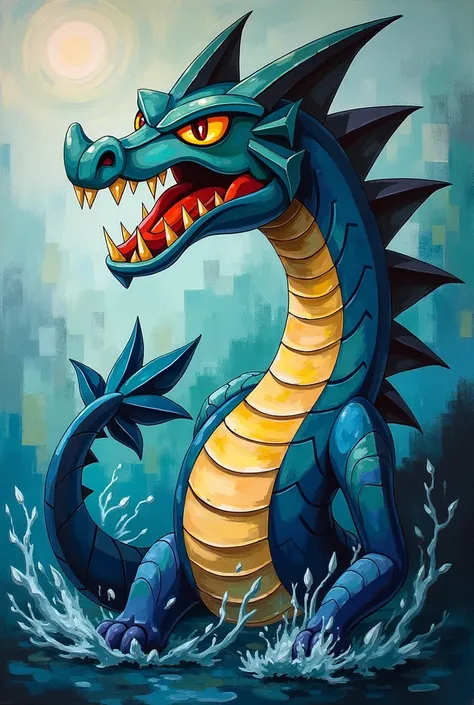 Make a cubist painting of the Pokemon Gyarados
