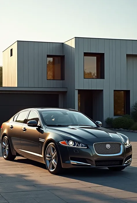 Jaguar XF 2009 and zinc house with large square windows