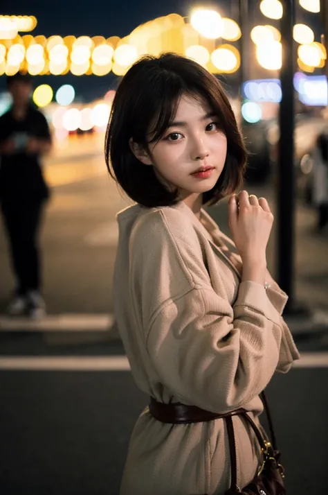 (Cinematic Aesthetic:1.4) Photo of a beautiful korean fashion model bokeh city night