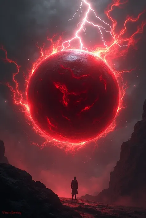 Blood ball with fire around it and lightning 