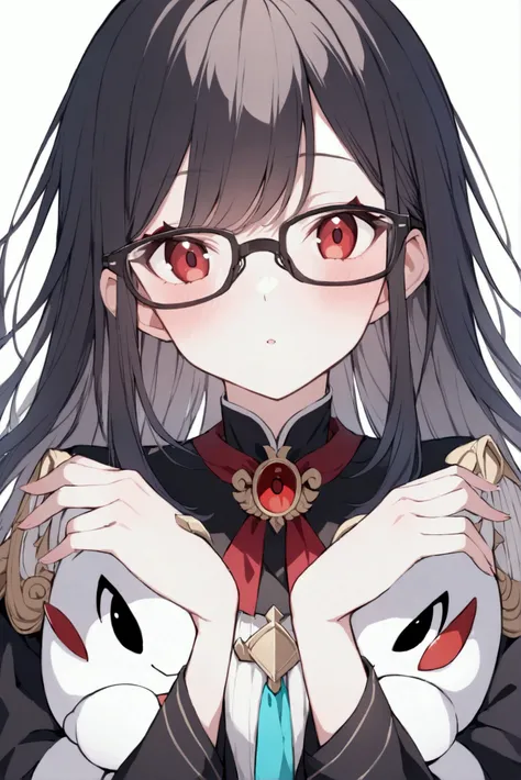 beautiful girl、long、Red Eye、Black Glasses、Mascots、Support the glasses with your hands