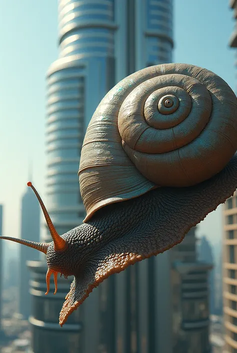 A huge snail clings to the burj khalifa building. Rasio 9:16