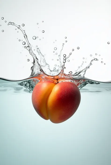 Peach falling into water，Studio Lighting，Photography splash