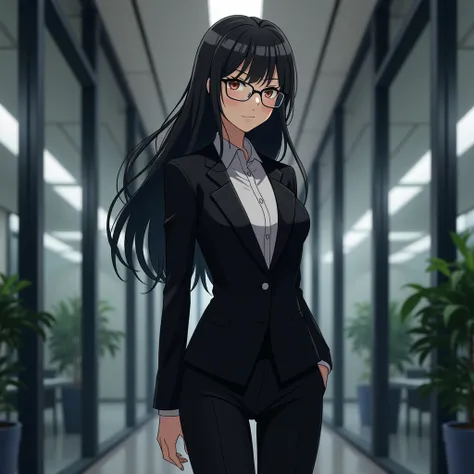 Black suit, Glasses, Japanese, 20th Generation, Anime Style, Older sister style, Company Background, A short distance, black tights