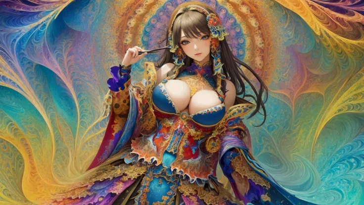 (Masterpiece, Highest quality, best quality, official art, beautiful and beautiful:1.2), (1 girl), very detailed,(fractal art:1.3),colorful,Maximum details, big breasts, 