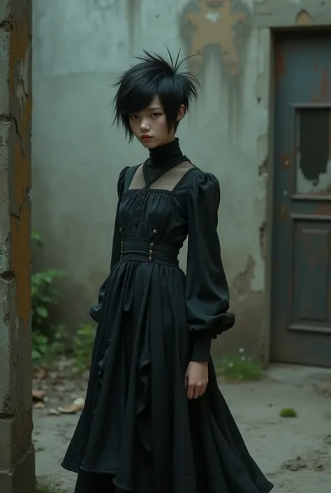 Girl with hair like a man and gothic dress 