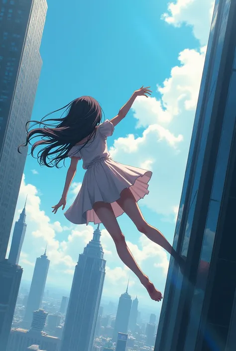 Girl falling backwards from a building, you can&#39;t see his face ANIME STYLE