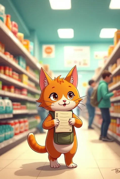 Cat going shopping at the supermarket  