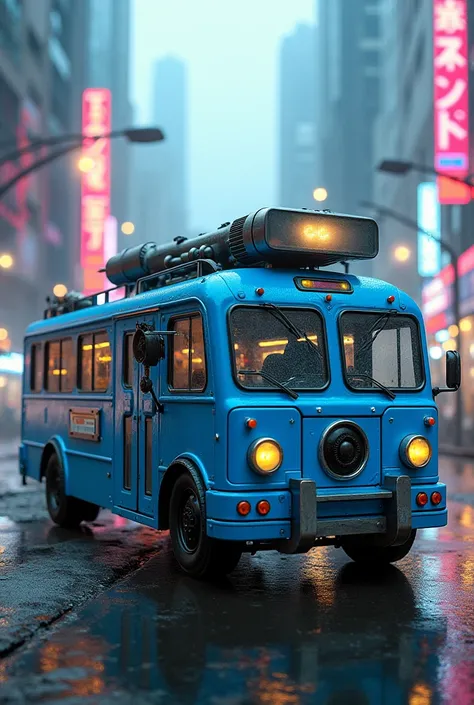 Blue Tayo bus "WE" full steel cyberpunk cool lots of weapons with modern feel in daytime