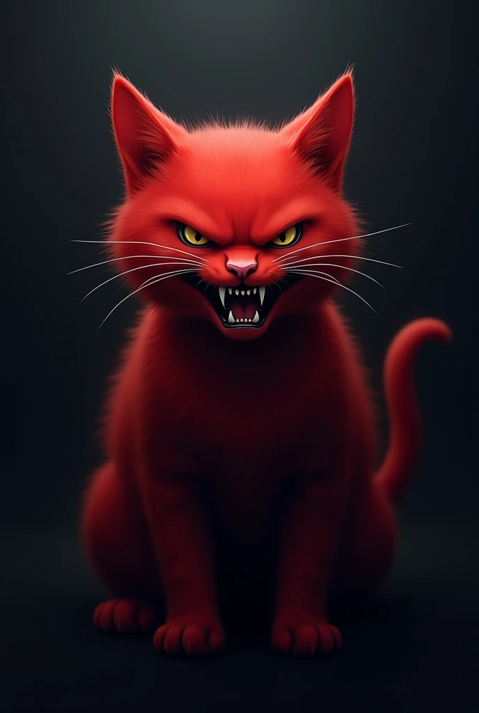 Generate an image of cat which is angry, cat color is red and background is black gradient add some 3d of this image