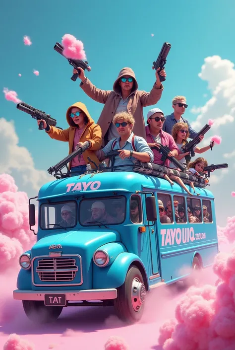 Blue Tayo bus "WE" full of cool cyberpunk cotton candy lots of weapons with daytime nuances