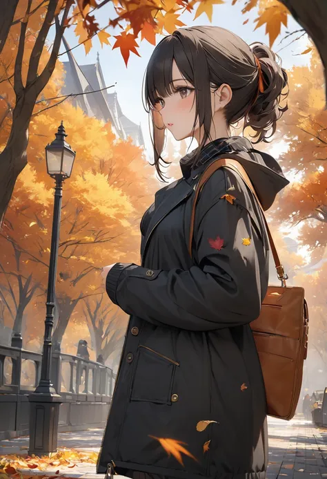 masterpiece, Attention to detail, High resolution, RTTX 10.0, 8k, high quality, season　autumn&#39;s、Staring at the audience、Official Art、A cute anime-style girl is carefully brewing tea。She has big, expressive eyes and a sweet smile、She has a cute face。Sof...