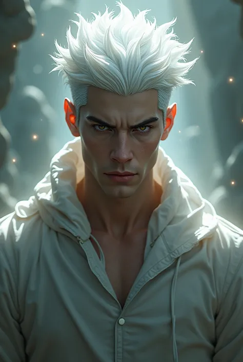 A young adult man with white hair representing the animus