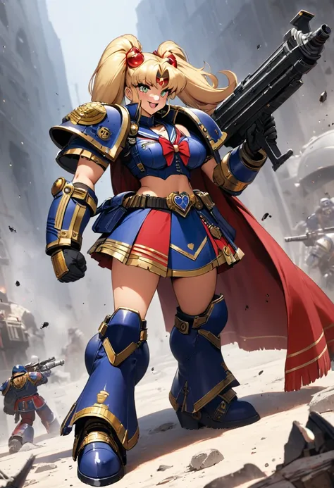 In Warhammer 40k, a Space marine legion is themed after Sailor Moon, show space marines in the thick of battle with her color scheme