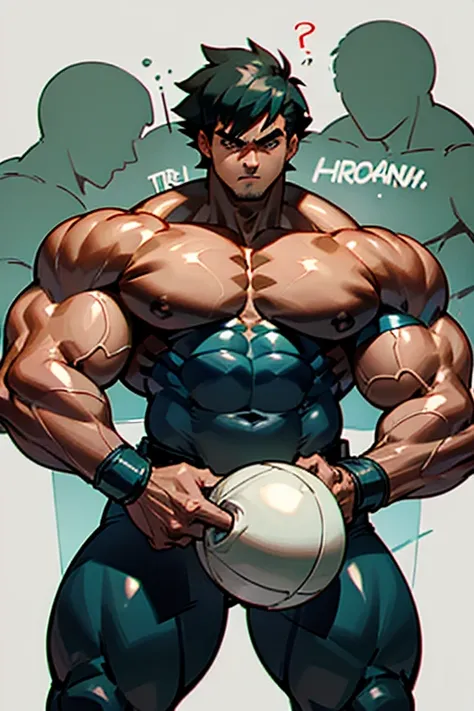 ash ketchum from pokémon anime as a big dumb teenage muscular bodybuilder football jock in a weight room flexing and staring bla...