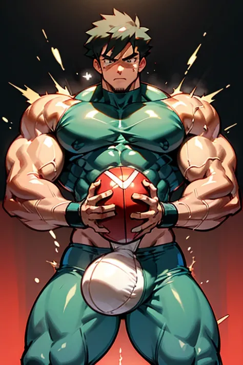 Ash Ketchum from Pokémon anime as a big dumb teenage muscular bodybuilder football jock in a weight room flexing and staring blankly with mouth gaping open as his eyes glow under hypnosis as he repeats, "Pump. Swell. Grow. Muscle. Dumb.... Jock.... I am .....