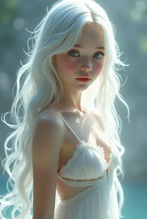 Child Girl, zero suit, White hair, Blue eyes, Shiny skin, Stunning proportions, Beautiful Girl