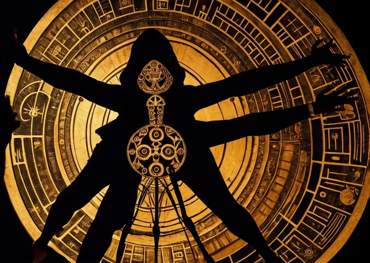 Vitruvian human figure,gusmask,black background