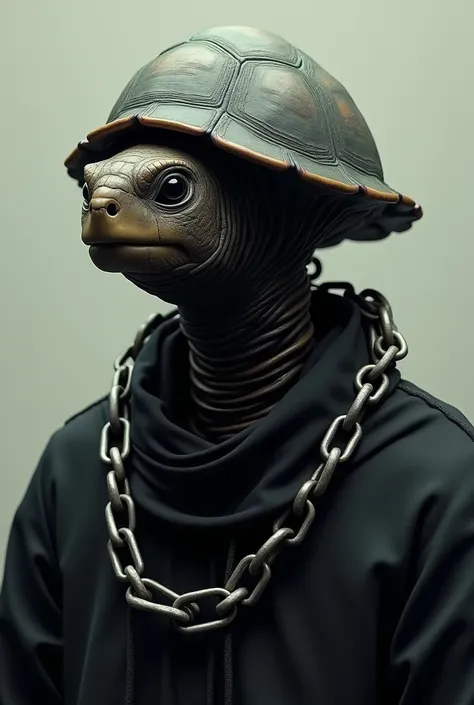 Mr. Turtle&#39;s Head(nexxuz) with a human body with black clothes and chains on the neck that can be seen only 
