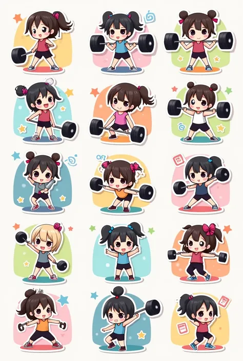 Generate stickers with different cute and kawaii anime Gym people