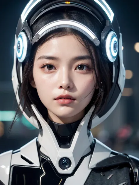 Two beauties（（robot））、Beauty、Beautiful woman、Glowing Skin、Glossy Lips、cyborg、Machine City、Near future、flying debris,Award-winning photo, Very detailed, Gaze,Face Focus,Keep your eyes sharp and focused,Symmetrical face,Give the audience a breather,Realistic...