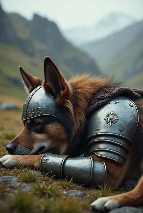 dog,dogのバイキング,Wearing armor,Wearing a helmet,Are sleeping