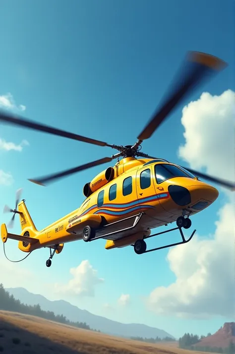 Yellow helicopter with blue and red details 