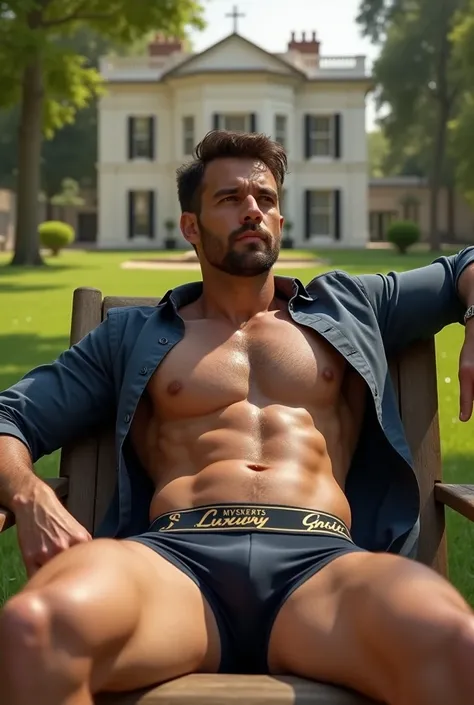 A man in  private park  background image of house 🏠 siting open shirt and were Lux classic company barding on trunk underwear  trunk underwear trunk underwear big  trunk underwear and Lux classic company barding on trunk underwear and were also open shirt ...