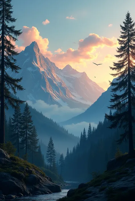 Twilight lights in  mountain