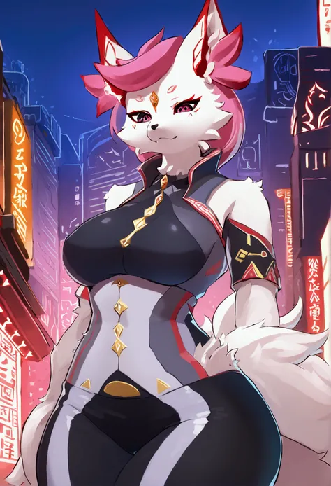 (top quality, best quality, High-quality illustrations, masterpiece, 16k, 1080p, uploaded on e621)(kemono, furry, anthro, alone), round, 1 female, hot mother figure, very detailed body face and eyes, kitsune, Kimiko Five-Tails, white furs, fluffy, big brea...