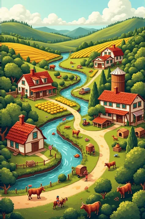 Create a design that represents the environment, the countryside and agriculture, do it in an illustrated way