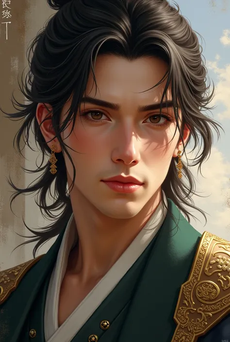 Young and handsome emperor with loose hair