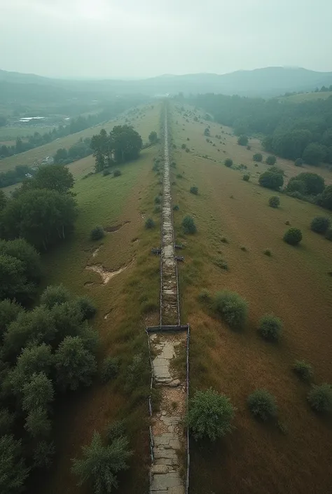 Photo of international border with broken fence as seen from air 500 feet above ground