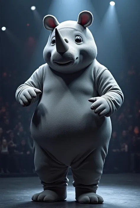 created an image of a person wearing a mascot named "Gentle Gray Rhinoceros" on the show The Masked Singer