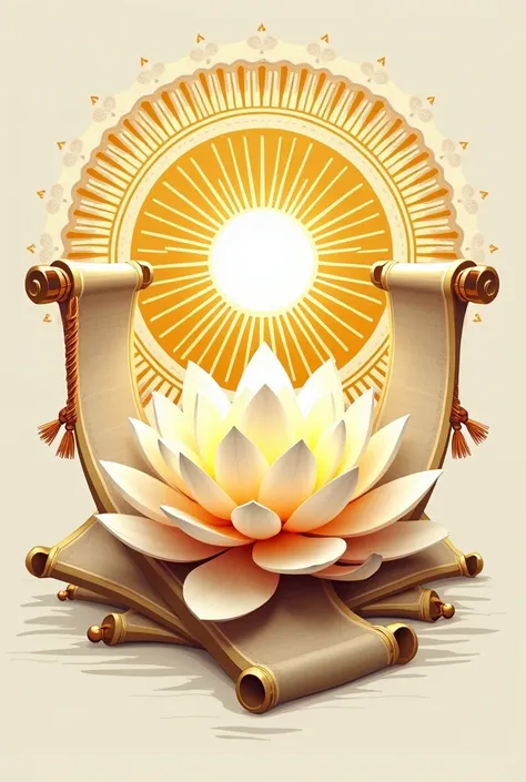 . * Saints**: A **radiant sun** or **lotus flower** with **ancient scrolls** and a **sage**. Colors: gold and white.
Make a logo related to it 
There should not be any human 