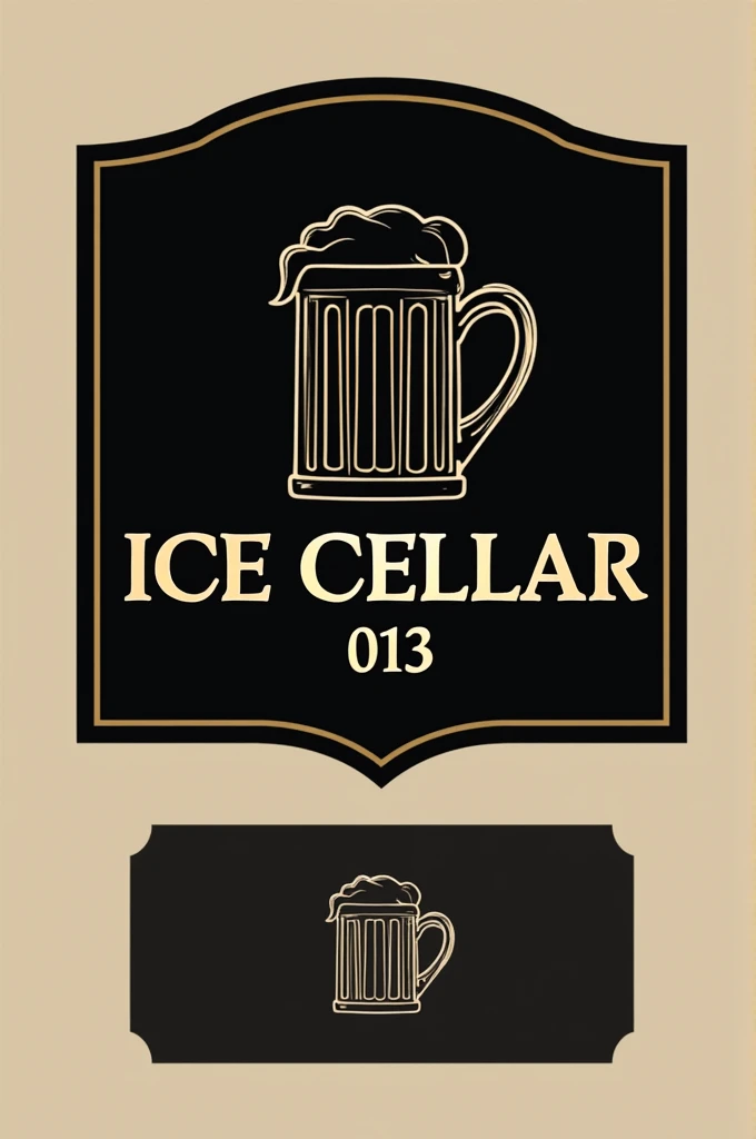 I need you to create a professional logo with the name Ice cellar 013 in black and gold colors, place an element on the side, a glass of beer or drinks. 